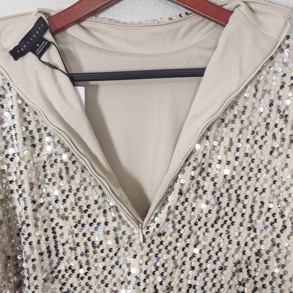 Sanctuary Women’s Dress Small Night Luxe Party Mini Sequin Long Sleeve Mock Neck - Picture 8 of 15